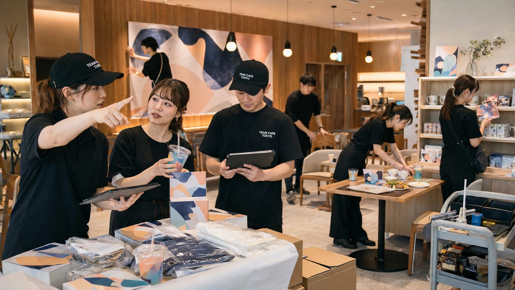 コラボカフェ 準備期間の工程を確認する企画制作スタッフ