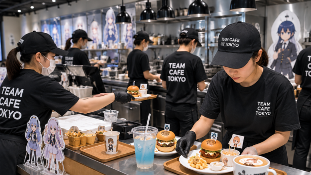 TEAM CAFE TOKYOスタッフがコラボカフェで調理・盛り付け・提供を行う運営風景