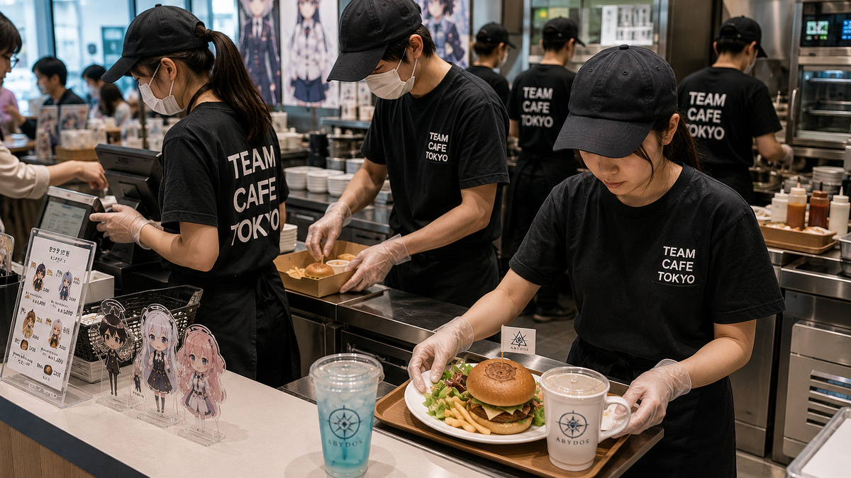 TEAM CAFE TOKYOスタッフがコラボカフェでレジ・厨房・盛り付けを分担して運営する風景