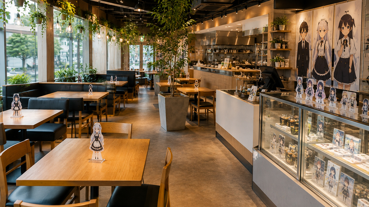 コラボカフェ 原価率を考慮して設計されたフード・ドリンク・物販のある店舗