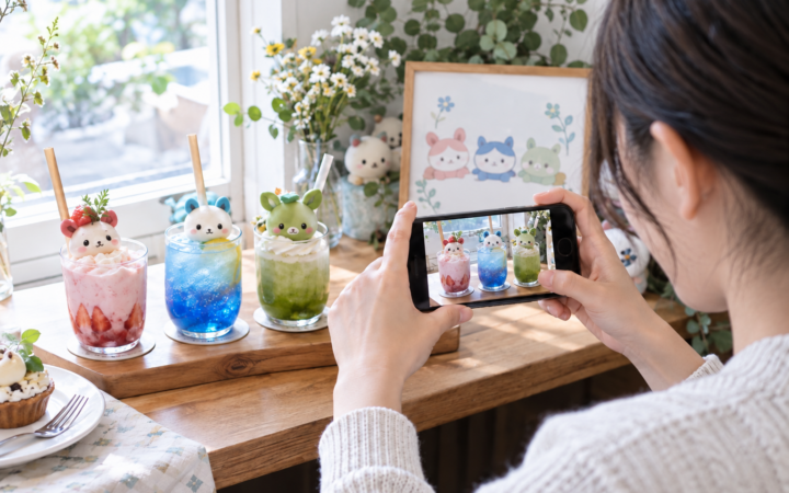 来店後のSNS発信につながるコラボドリンクの撮影風景