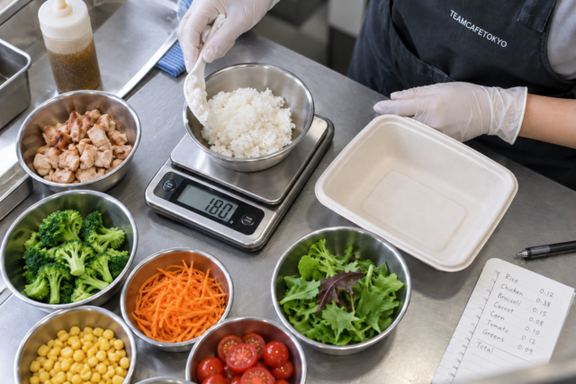 食材の分量と容器を確認する原価計算の準備