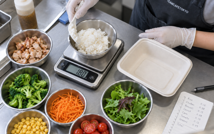 食材の分量と容器を確認する原価計算の準備
