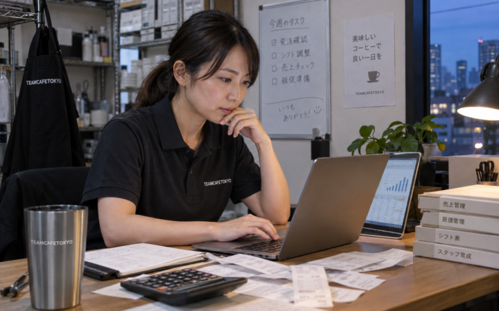 バックオフィスで売上と費用を集計する担当者(AI生成イメージ)