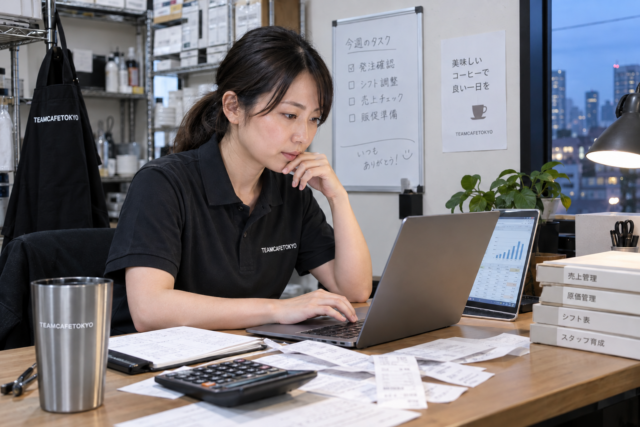 バックオフィスで売上と費用を集計する担当者
