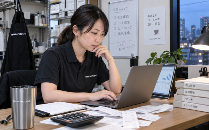 バックオフィスで売上と費用を集計する担当者