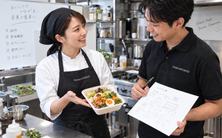 試作メニューと現場の提供方法を検討する担当者